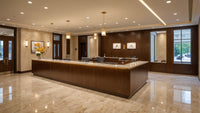 Bright lobby of modern bank